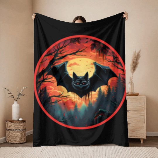 Bats Bat Fruit Bats Halloween Throw Blankets
