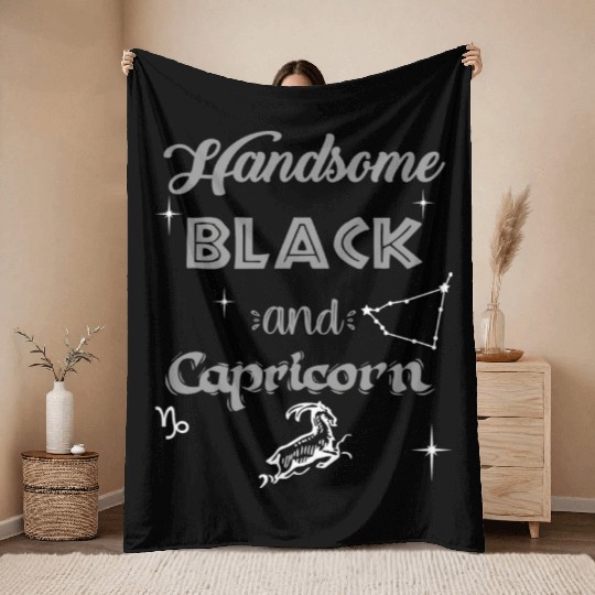 Handsome Black Capricorn Throw Blankets