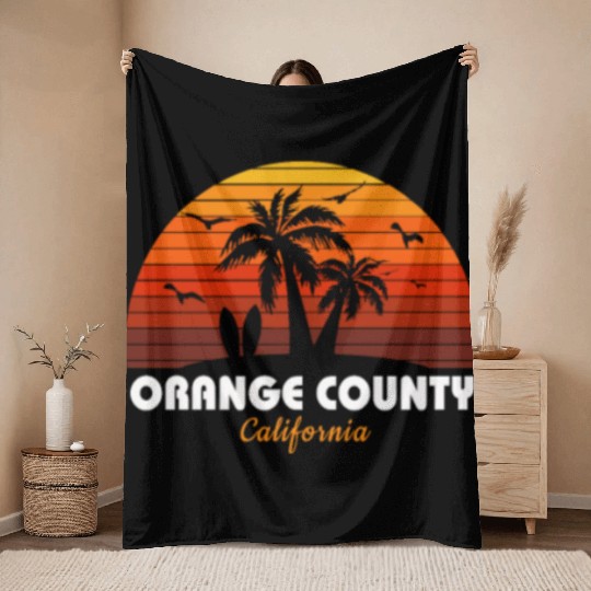 Retro Orange County California Sunset Cool Throw Blankets
