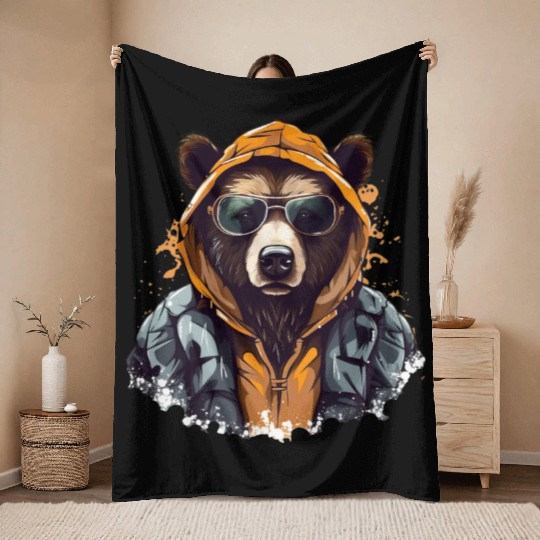 Street Style Brown Bear | Bear Lovers Throw Blankets