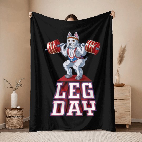 Leg Day Westie Weight Lifting Squat Gym Throw Blankets