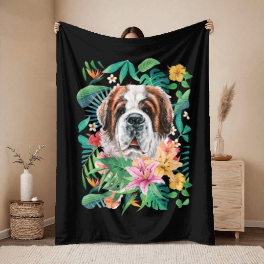 Tropical Saint Bernard Throw Blankets