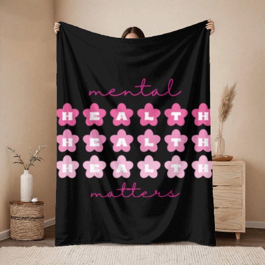 Mental Health Matters RetroFlowers Barbiecore Pink Throw Blankets