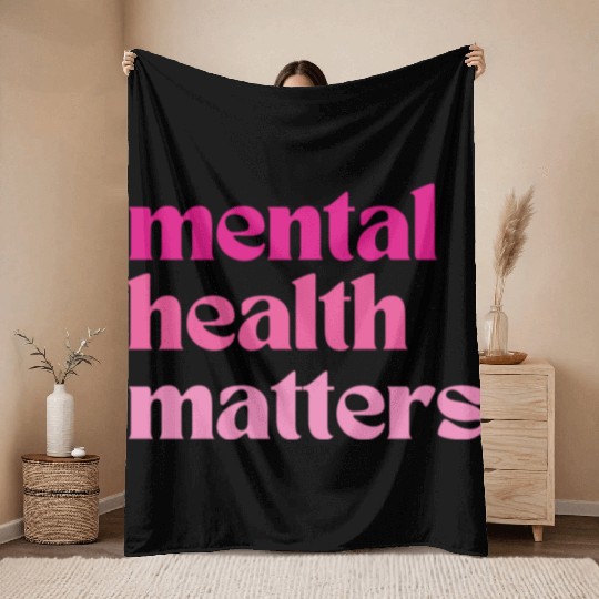 Mental Health Matters Retro Quote Barbiecore Pink Throw Blankets