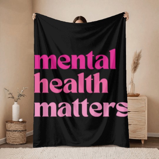 Mental Health Matters Retro Quote Barbiecore Pink Throw Blankets