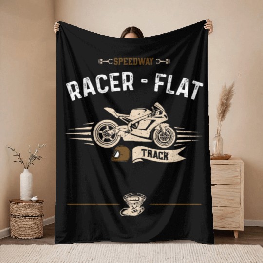 Speedway Racer - Flat Track Throw Blankets