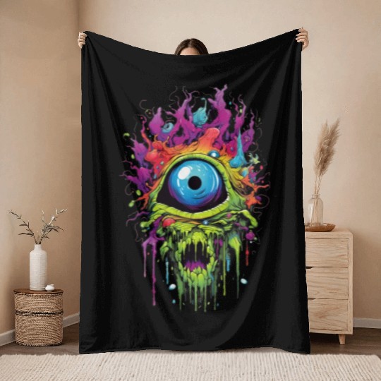 Horror eye, scary zombie Throw Blankets