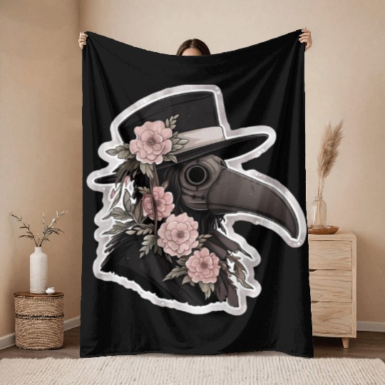 Cute Floral Plague Doctor Throw Blankets