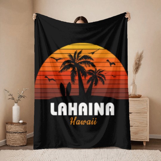 Retro Lahaina Maui Hawaii Sunset Cool Vintage Throw Blankets