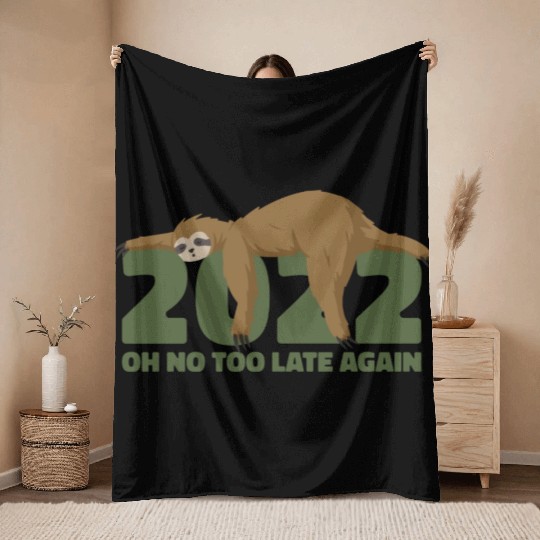 Sleeping Sloth Newyear Throw Blankets