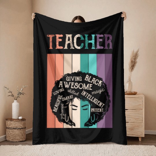 Teacher Black History Month Melanin Throw Blankets