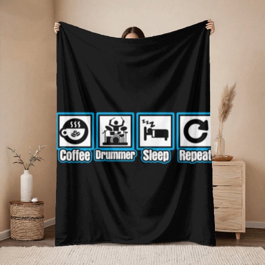 Coffee Drummer Sleep Repeat Throw Blankets