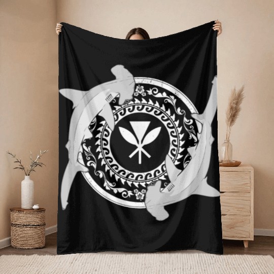 Kanaka Maoli Hammerhead Shark Throw Blankets