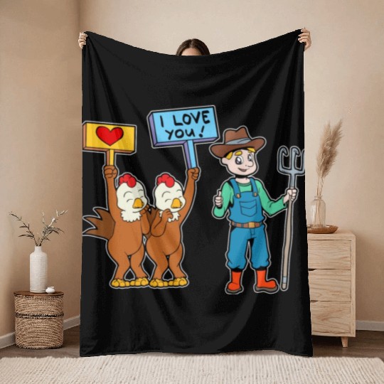 Chickens Love The Farmer Chicken Farmer Throw Blankets