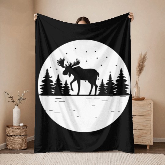 Moose Forest Deer Elk Canada Nature Wilderness Throw Blankets