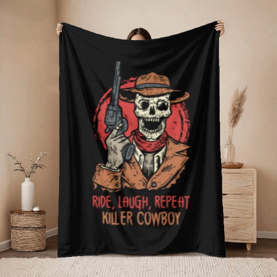 Spooky Horror Western Cowboy Rider Rodeo Country Throw Blankets