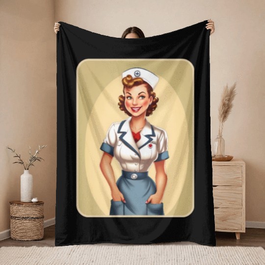 WW2 Nurse Pinup Girl - Vintage Tribute Army Men Throw Blankets