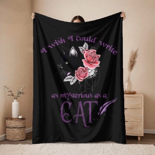Mysterious Cat Edgar Allan Poe Throw Blankets