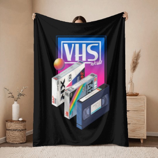 80s T ShirtVHS world Throw Blankets
