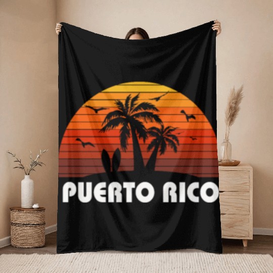 Retro Puerto Rico Sunset Cool Vintage Vacation Throw Blankets