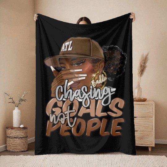 Chasing Goals Not People Black Woman Black Queen Throw Blankets