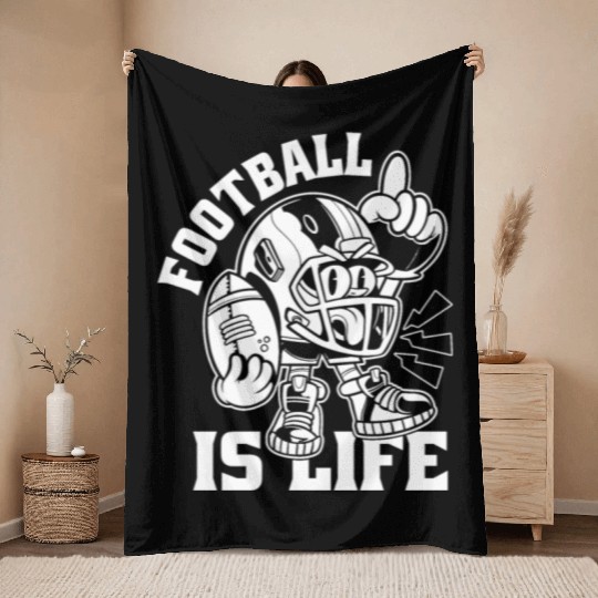 Football Is Life American Football Lover Game Day Throw Blankets
