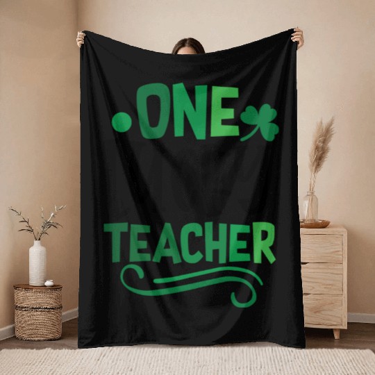 One Lucky Teacher Clover Irish Ireland Throw Blankets