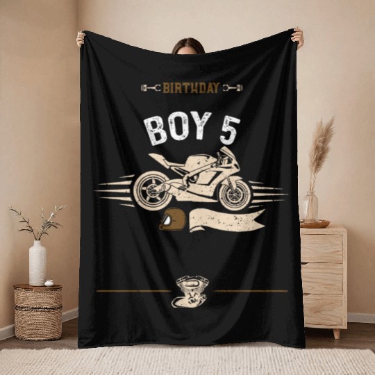 Birthday Boy 5 - Motorcycle Throw Blankets