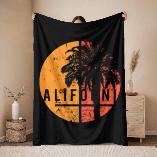 Long Beach California Cool Native Palm Tree Throw Blankets