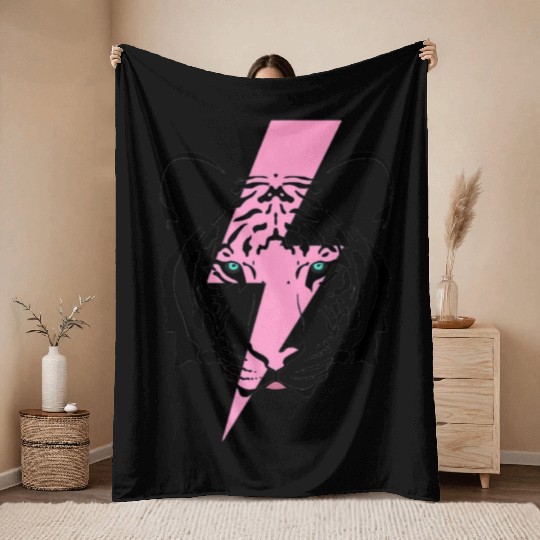 tiger and hot pink lightning bolt premium Throw Blankets