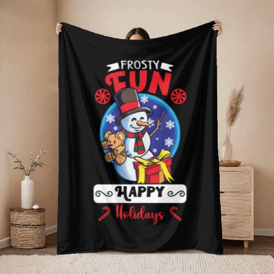 Funny Snowman Season Winter Christmas Snowman Joy Throw Blankets