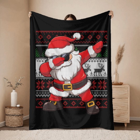 Dabbing Santa Funn Ugly Throw Blankets