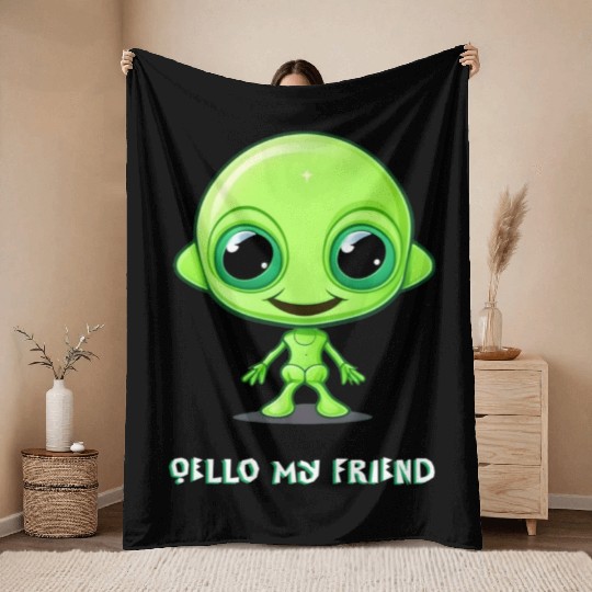 Cute alien Throw Blankets