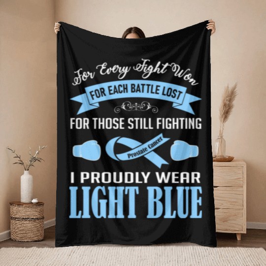 I Proudly Wear Light Blue Prostate Cancer Throw Blankets