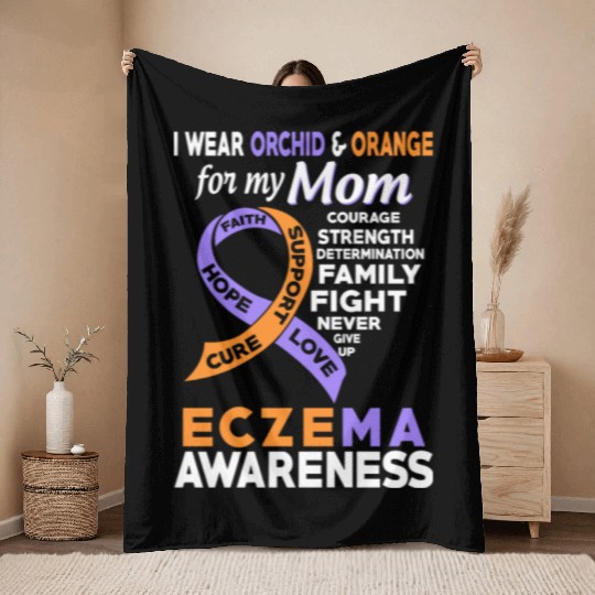 I Wear Orchid Orange For My Mom Eczema Awareness Throw Blankets