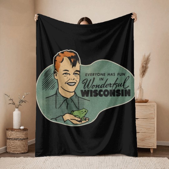 Vintage Wisconsin Tourist Frog Weird Kid Throw Blankets