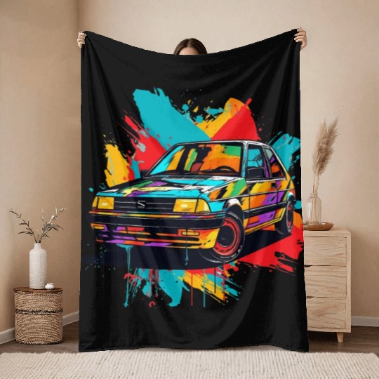 90s Retro Car Graphic Throw Blankets