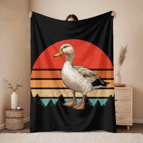 Retro Vintage Duck sunset Farm Animal Duck Lover Throw Blankets