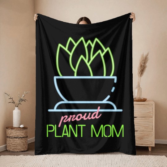 Proud Plant Mom Neon Style Throw Blankets