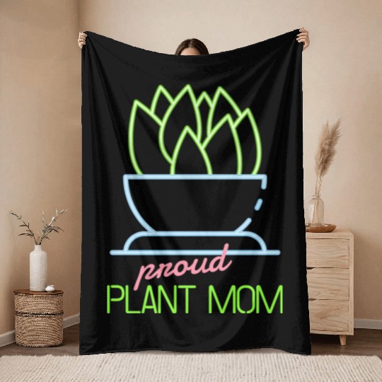 Proud Plant Mom Neon Style Throw Blankets