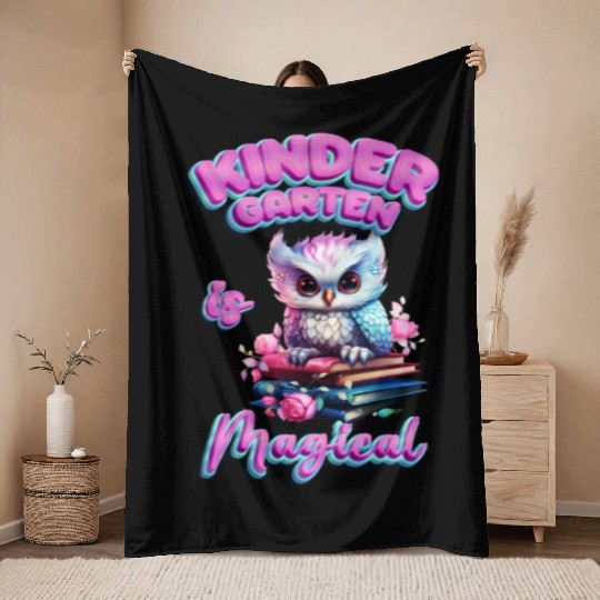 Enchanting Kindergarten Owl - Kindergarten is Magi Throw Blankets