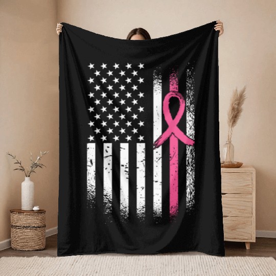In October We Wear Pink Breast Cancer Awareness Throw Blankets