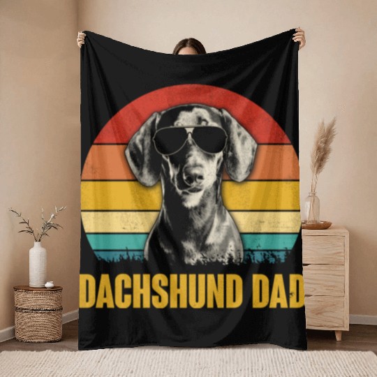 Dachshund Dog Vintage Retro Dog Mom Dad Lover Gift Throw Blankets