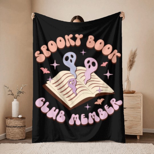 Spooky Book Club Member, Happy Halloween Day Throw Blankets