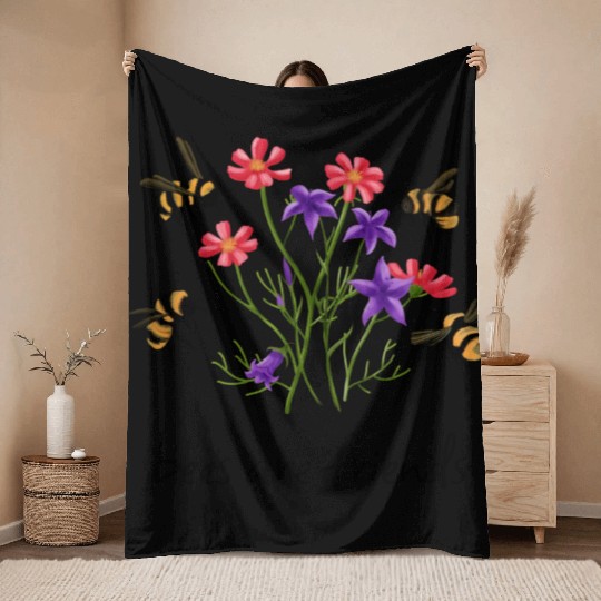 Bees Are Friends Bees And Wildflowers Throw Blankets