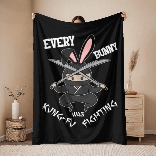 Easter Bunny Ninja Eggs Hunting Kung-Fu Rabbit Egg Throw Blankets