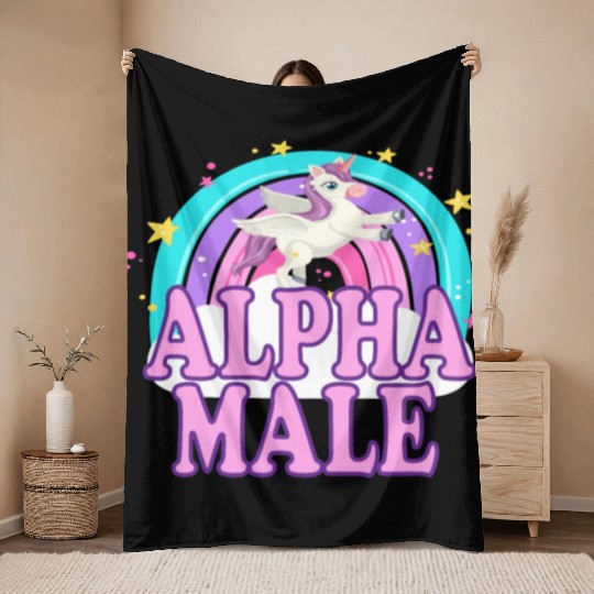 Ironic Alpha Male Unicorn Rainbow Funny Throw Blankets