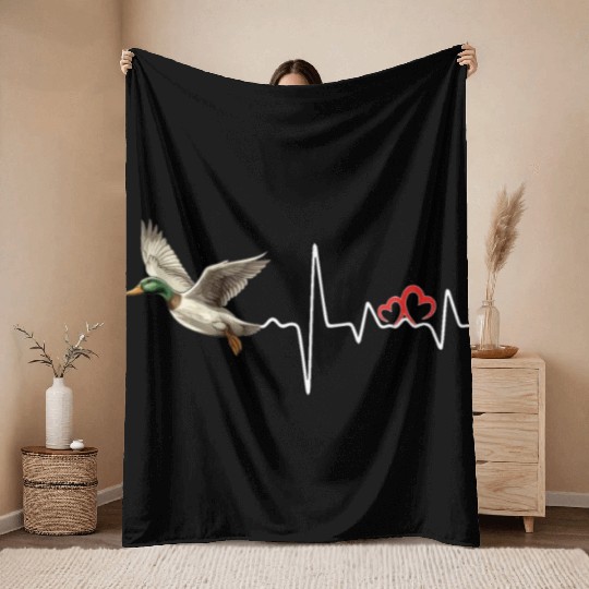 Duck Hunting Love Heartbeat Duck Hunter Throw Blankets