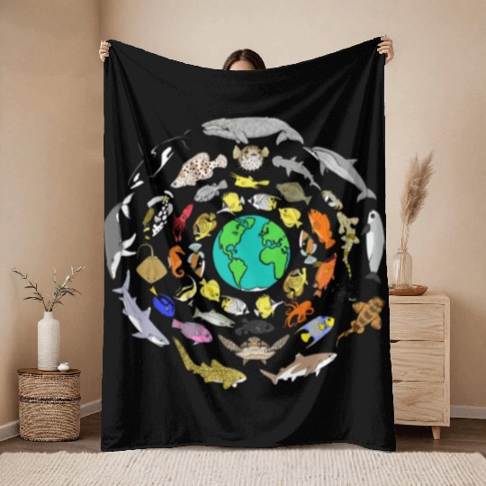 World Oceans Day Sea Life Throw Blankets