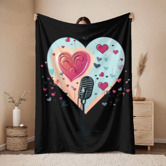 Microphone, music, singer, artist, heart, gift Throw Blankets